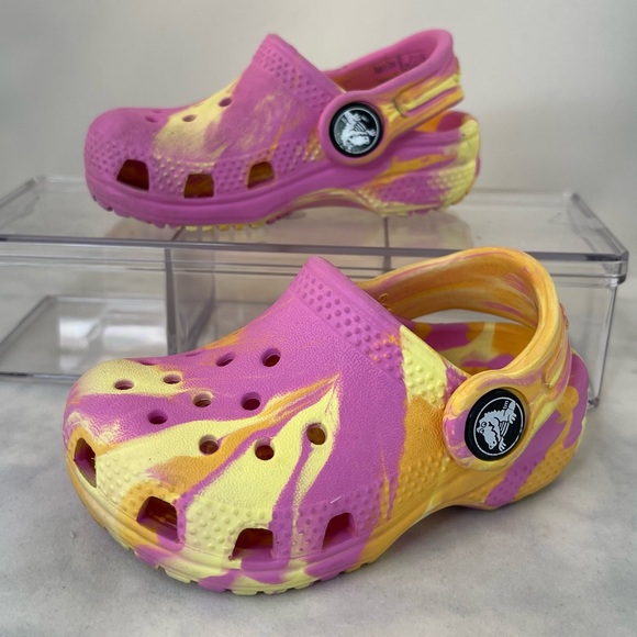 Crocs Children Iconic Comfort Classic Pink/Yellow/Orange Tie Dye Size C4 - Picture 7 of 9